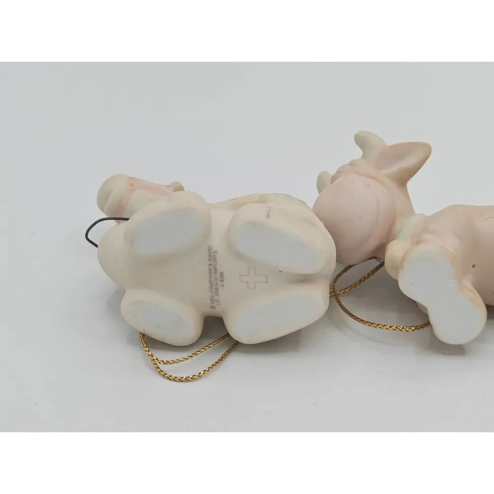 Precious Moments E2386 Trio Of Porcelain Bisque Nativity Animal Ornaments 1982